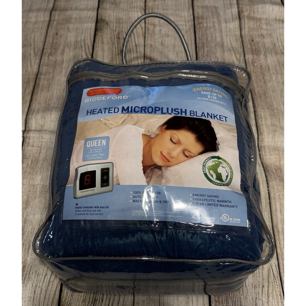Biddeford Electric Heated Micro Plush Queen 84"x 90" Blanket Blue Auto Shutoff